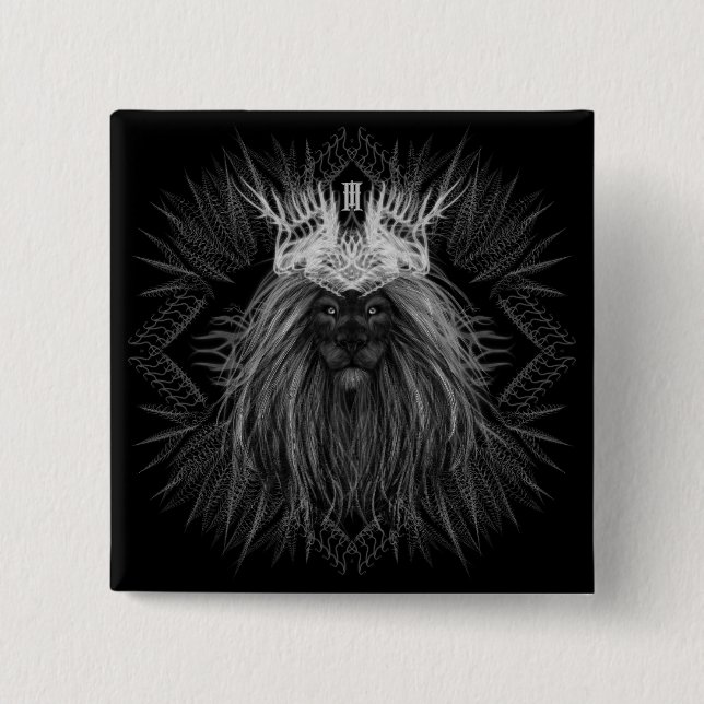 Lion with Crown Monogram 2 Inch Square Button (Front)