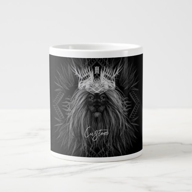 Lion with Crown Monogram Large Coffee Mug (Front)