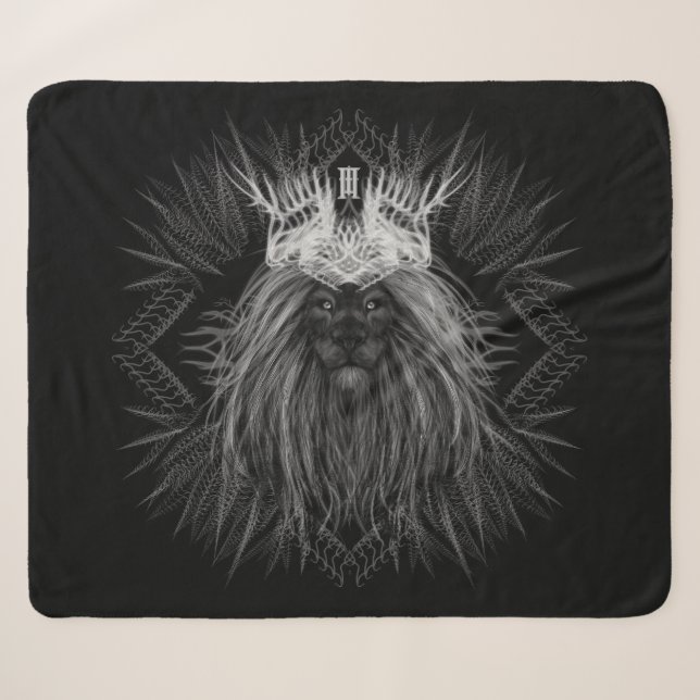 Lion with Crown Monogram Sherpa Blanket (Front (Horizontal))