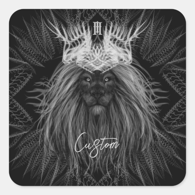 Lion with Crown Monogram Square Sticker (Front)