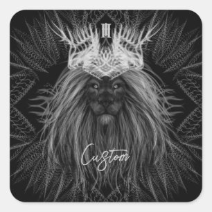 Lion with Crown Monogram Square Sticker