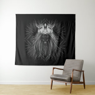 Lion with Crown Monogram Tapestry