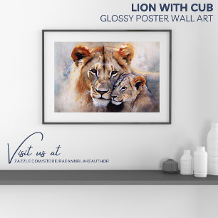 Lion with Cub  Glossy Poster Wall Art