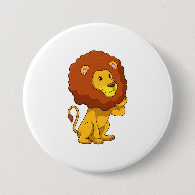 Lion with Curls 3 Inch Round Button (Front)