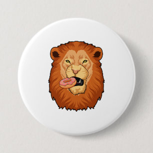 Lion with Doughnut 3 Inch Round Button