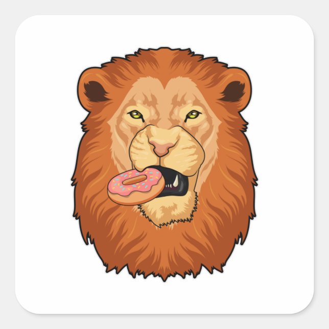 Lion with Doughnut Square Sticker (Front)