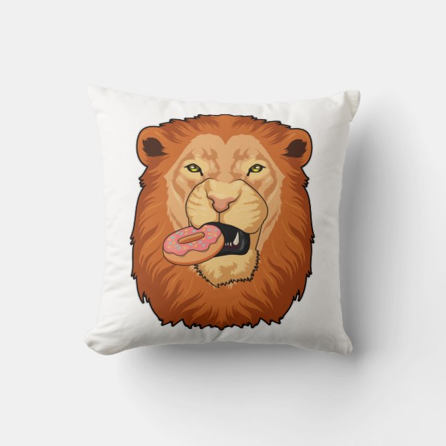 Lion with Doughnut Throw Pillow (Front)
