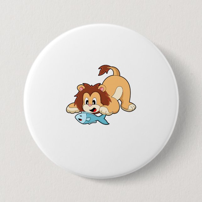 Lion with Fish 3 Inch Round Button (Front)