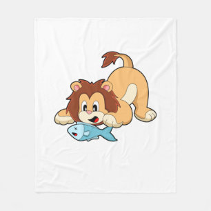 Lion with Fish Fleece Blanket