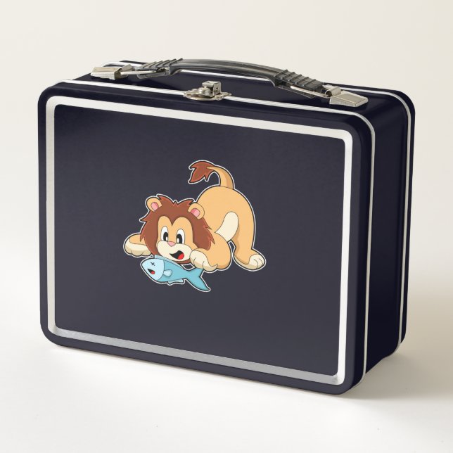 Lion with Fish Metal Lunch Box (Front)