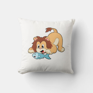 Lion with Fish Throw Pillow