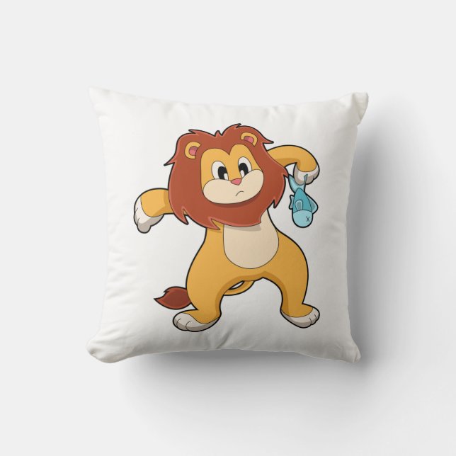 Lion with Fish Throw Pillow (Front)