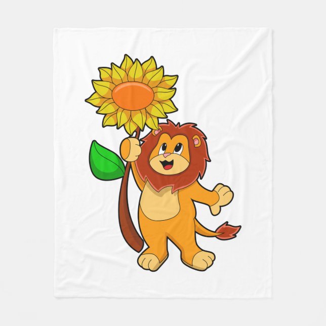 Lion with Flower Sunflower Fleece Blanket (Front)