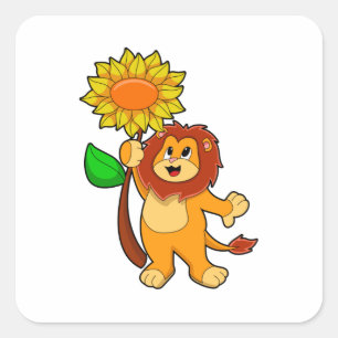Lion with Flower Sunflower Square Sticker