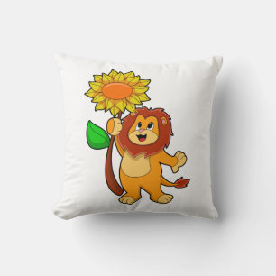 Lion with Flower Sunflower Throw Pillow