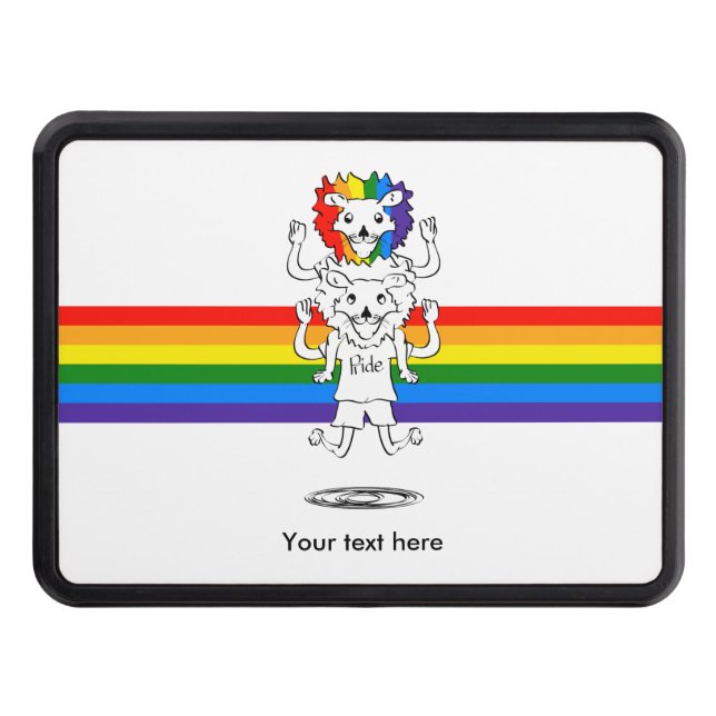 Lion With Gay Pride Mane Shoulder Ride Trailer Hitch Cover (Front)