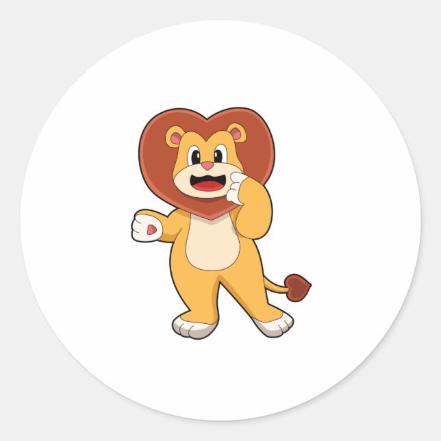 Lion with Heart Classic Round Sticker (Front)