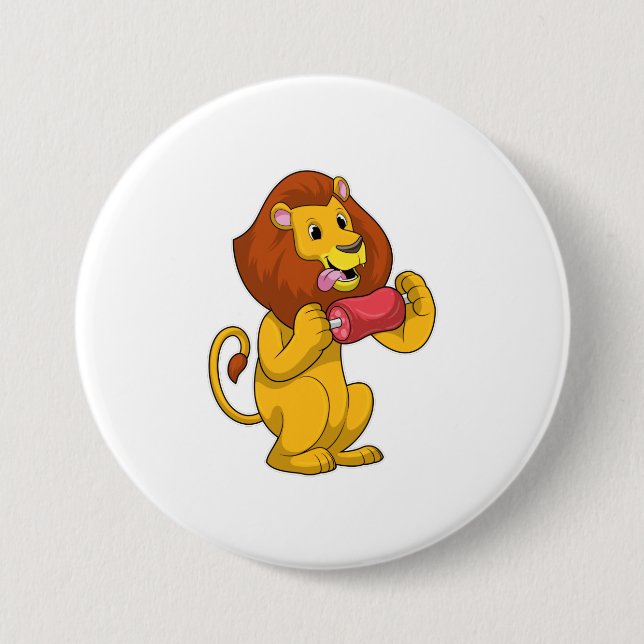 Lion with Meat 3 Inch Round Button (Front)
