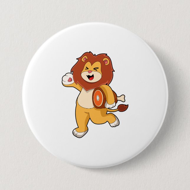 Lion with Meat 3 Inch Round Button (Front)