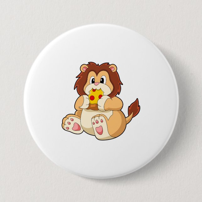 Lion with Piece of Salami Pizza.PNG 3 Inch Round Button (Front)