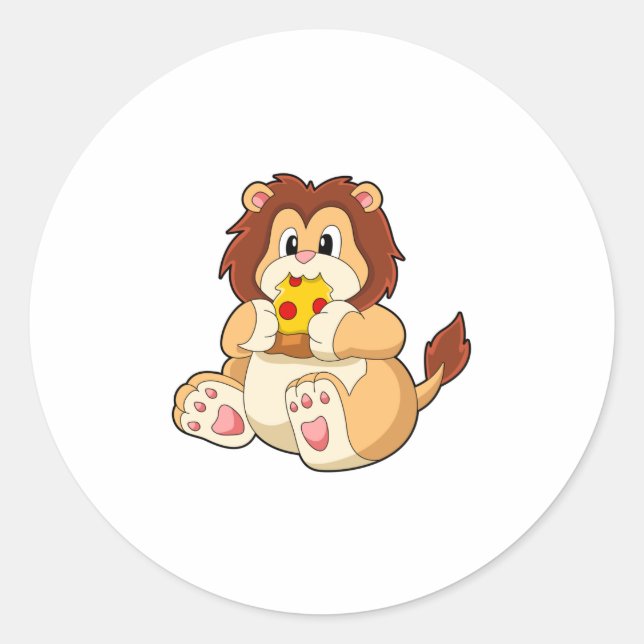 Lion with Piece of Salami Pizza.PNG Classic Round Sticker (Front)