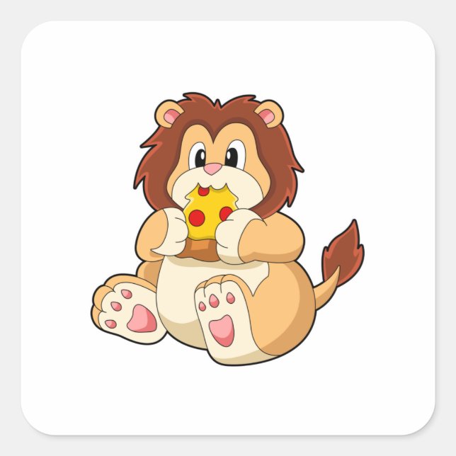 Lion with Piece of Salami Pizza.PNG Square Sticker (Front)
