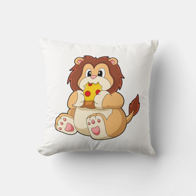 Lion with Piece of Salami Pizza.PNG Throw Pillow (Front)