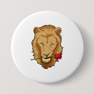 Lion with Rose 3 Inch Round Button
