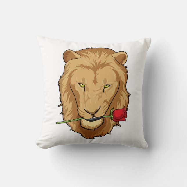 Lion with Rose Throw Pillow (Front)