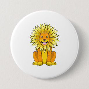 Lion with Sunflower Flower 3 Inch Round Button