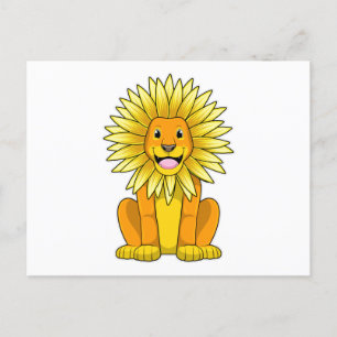Lion with Sunflower Flower Postcard