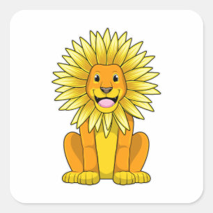 Lion with Sunflower Flower Square Sticker