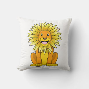 Lion with Sunflower Flower Throw Pillow