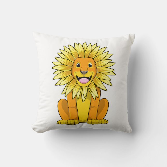 Lion with Sunflower Flower Throw Pillow (Front)