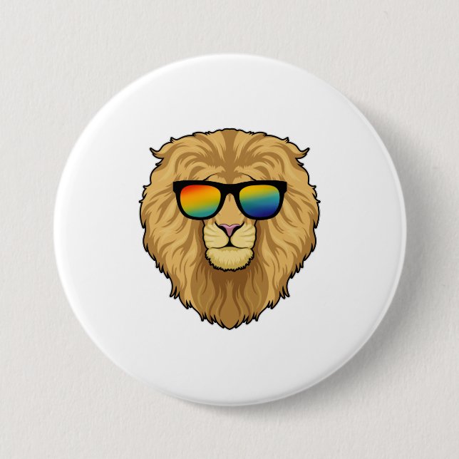 Lion with Sunglasses 3 Inch Round Button (Front)