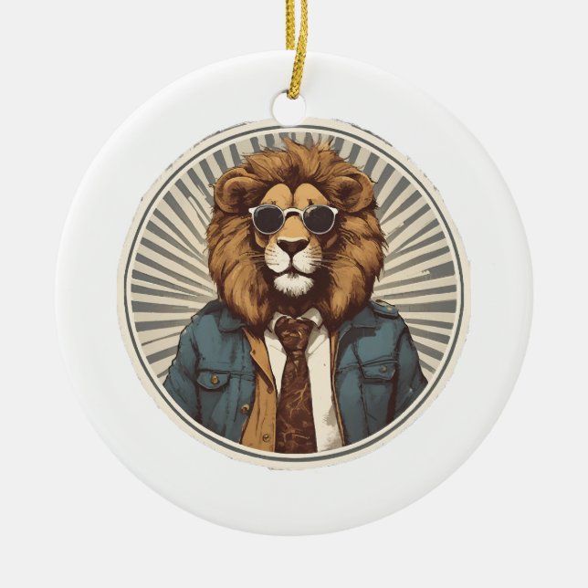 Lion with sunglasses ceramic ornament (Front)