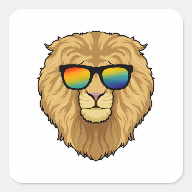 Lion with Sunglasses Square Sticker (Front)
