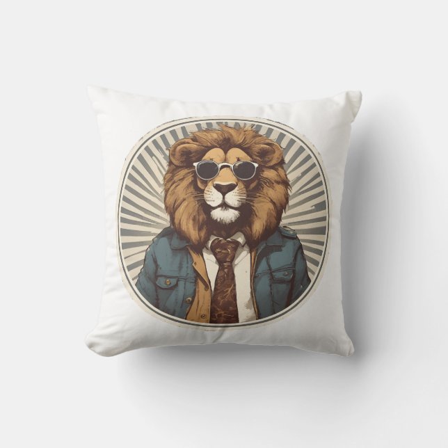 Lion with sunglasses throw pillow (Front)