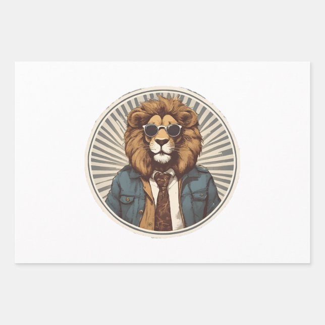 Lion with sunglasses wrapping paper sheet (Front)