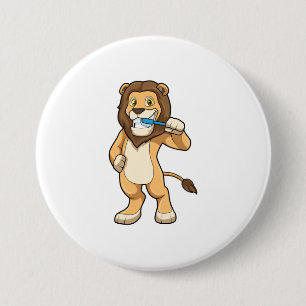 Lion with Toothbrush 3 Inch Round Button
