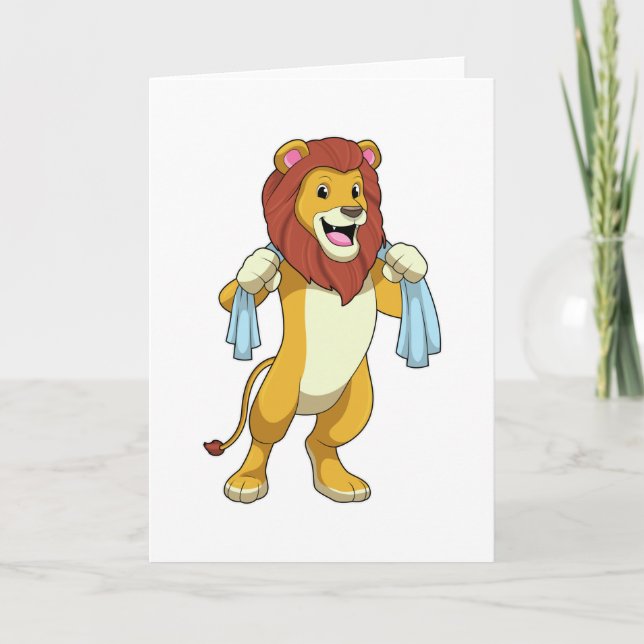 Lion with Towel for Shower Card (Front)