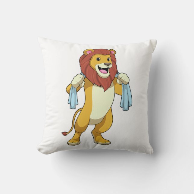 Lion with Towel for Shower Throw Pillow (Front)