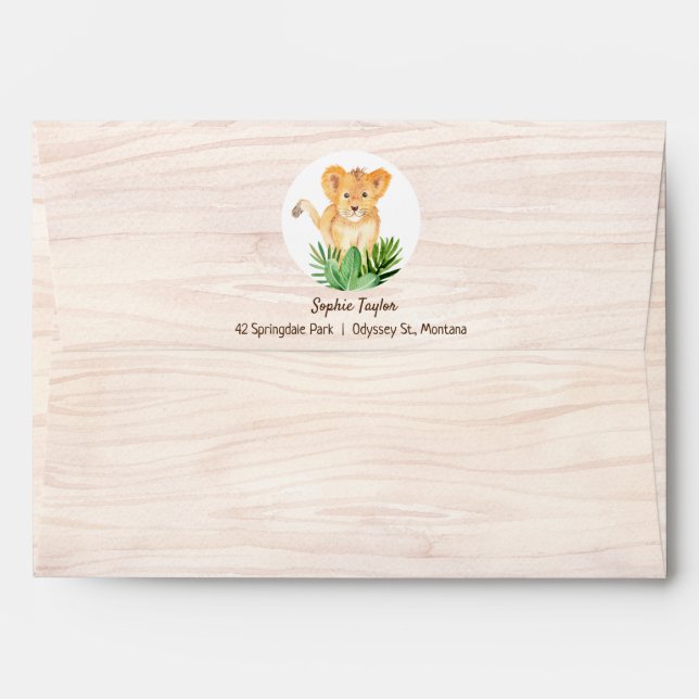 Lion Wood Texture Tropical Rain Forest Birthday Envelope (Back (Top Flap))