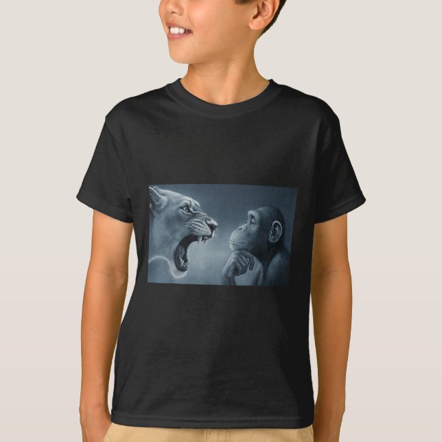 Lion Yelling At Monkey, Monkey And Lion Meme Monke T-Shirt (Front)