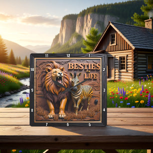 Lion Zebra Savanna Friendship Square Wall Clock