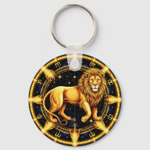 Lion Zodiac Symbol Over Celestial Starry Backgroun Keychain