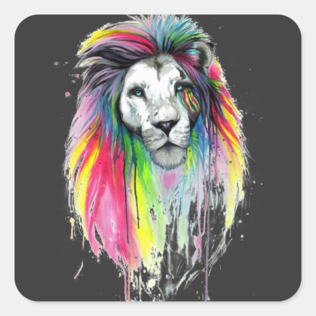 lion,zoo,animal,animals,dangerous,predatory,colour square sticker (Front)