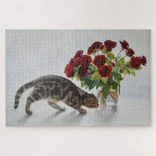 Lionel the Cat and the Roses – Fine Art Jigsaw Puzzle