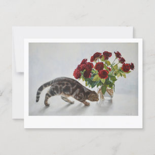 Lionel the Cat and the Roses – Fine Art Postcard