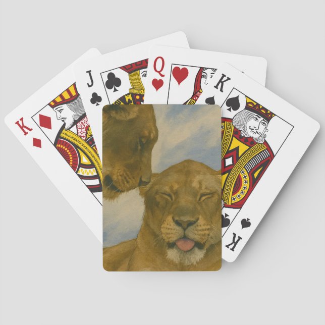 Lioness Companionship in Golden Light Playing Cards (Back)